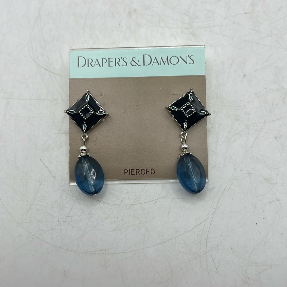 NWT Drapers & Damons Pierced Ears Earrings Jewelry Dangle Black Blue
